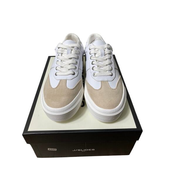 NIB J/Slides Tan White Fashion Lace Up Sneaker Sz 8 - Picture 1 of 2